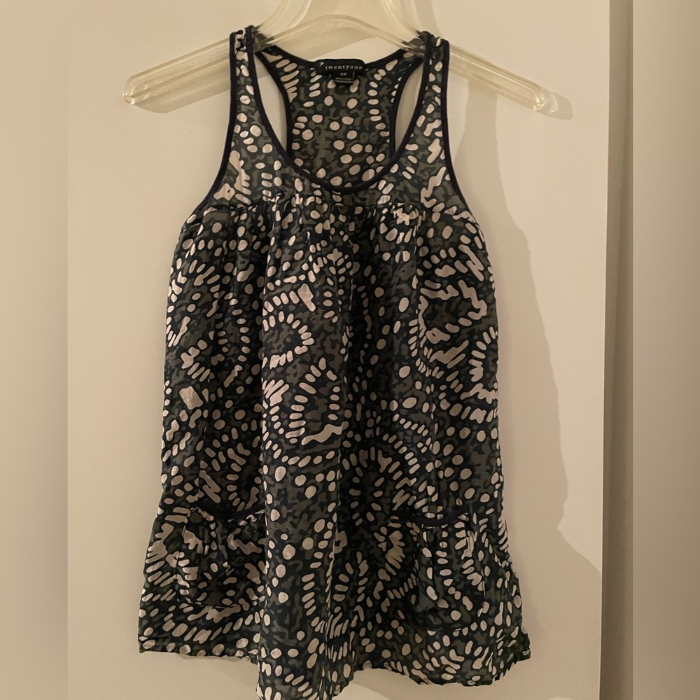 Twenty One Cotton Silk Sleeveless Tank Top Moss Green Black Tan